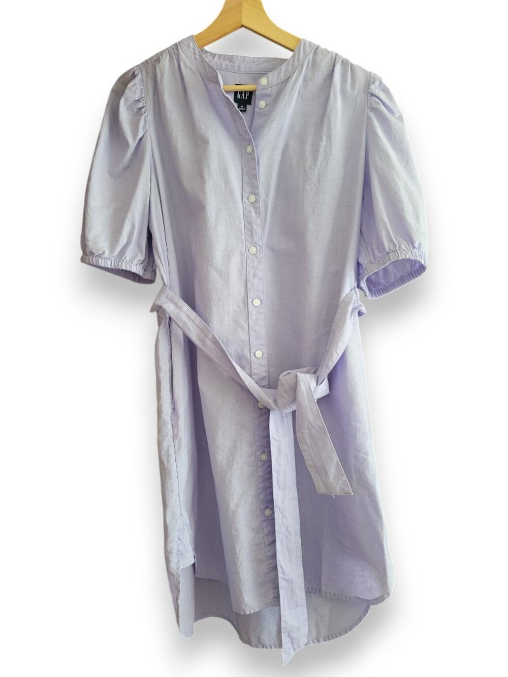 Gap Linen-Cotton Puff Sleeve Belted Mini Shirtdress Lavender Purple Size M